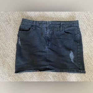 Black Distressed Denim Skirt